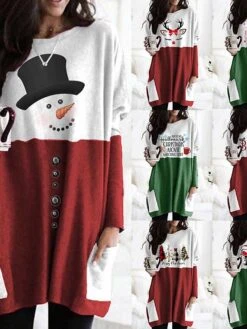 Women's Christmas Casual Dress T Shirt Dress Tee Dress Shift Dress Mini Dress Red 10 Red 13 Red 14 Long Sleeve Santa Claus Pocket Winter Fall Autumn Crew Neck Stylish 2022 S M L XL 2XL 3XL 4XL 5XL