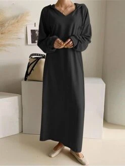 Women's Casual Dress Hoodie Dress Shift Dress Long Dress Maxi Dress Pocket Outdoor Daily Going Out Active Fashion Hooded Long Sleeve 2023 Loose Fit Black Khaki Gray Color S M L XL XXL Size -Casual Print Dress Sales tschmj1693222779793