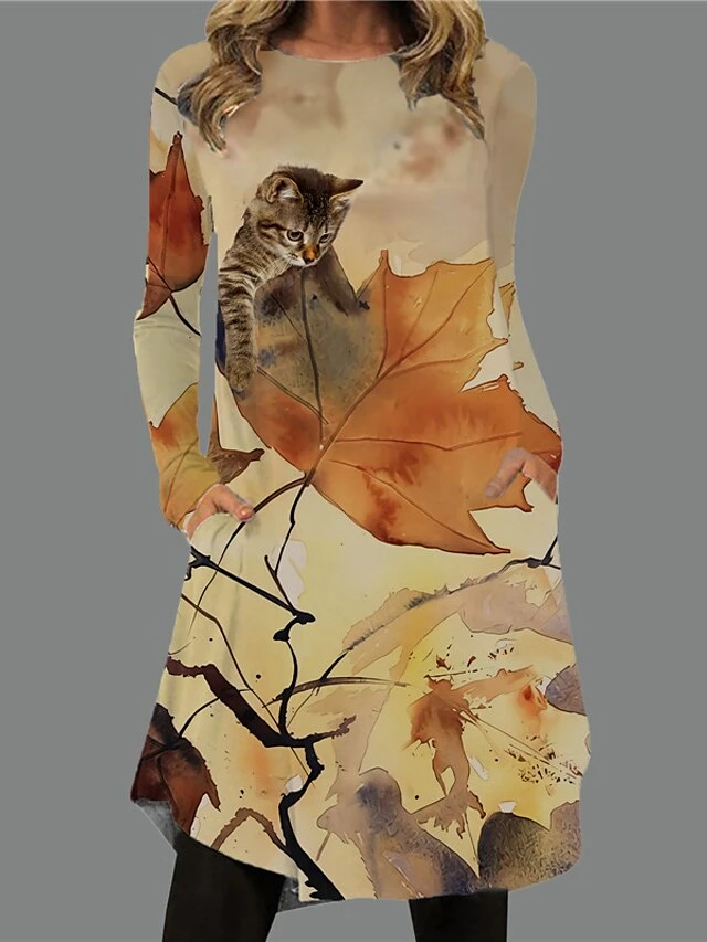 Women's Casual Dress Casual Dress T Shirt Dress Tee Dress Animal Floral Pocket Print Crew Neck Mini Dress Vacation Basic Outdoor Daily Long Sleeve Regular Fit Black Blue Khaki Fall Winter S M L XL XXL 2 Women's Casual Dress Casual Dress T Shirt Dress Tee Dress Animal Floral Pocket Print Crew Neck Mini Dress Vacation Basic Outdoor Daily Long Sleeve Regular Fit Black Blue Khaki Fall Winter S M L XL XXL - Image 2