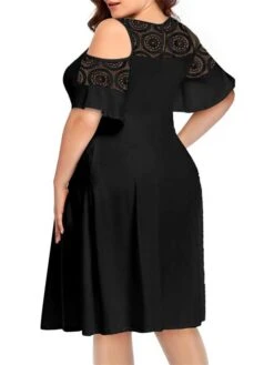 Women‘s Plus Size Curve Casual Dress Solid Color Crew Neck Lace Half Sleeve Fall Spring Casual Knee Length Dress Casual Daily Dress -Casual Print Dress Sales ttmgop1656060137868