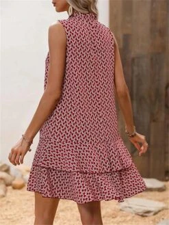 Women's Casual Dress Tank Dress Summer Dress Geometric Hollow Out Print Stand Collar Mini Dress Fashion Streetwear Outdoor Date Sleeveless Regular Fit Black Red Blue Summer Spring S M L XL XXL -Casual Print Dress Sales tuaqdt1686117824141