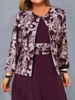 Women‘s Plus Size Curve Dress Set Print Crew Neck Long Sleeve Spring Fall Elegant Maxi Long Dress Formal Party Dress -Casual Print Dress Sales tuilxy1660034715702