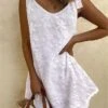 Women's Casual Dress White Dress Tank Dress Plain Lace Embroidered Crew Neck Mini Dress Active Streetwear Outdoor Holiday Sleeveless Loose Fit White Summer Spring S M L XL XXL