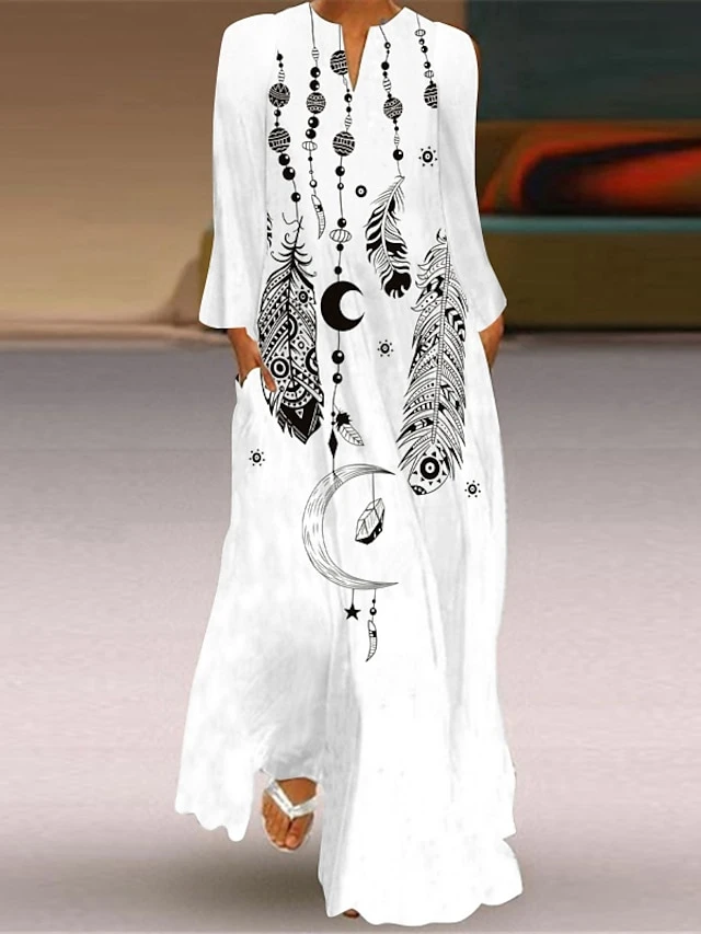 Women's Shift Dress Swing Dress Long Dress Maxi Dress Green Blue Grey White Black Long Sleeve Feather Butterfly Pocket Print Summer Spring V Neck Stylish Casual Dress 2023 S M L XL XXL XXXL 4XL 5XL 1 Women's Shift Dress Swing Dress Long Dress Maxi Dress Green Blue Grey White Black Long Sleeve Feather Butterfly Pocket Print Summer Spring V Neck Stylish Casual Dress 2023 S M L XL XXL XXXL 4XL 5XL