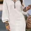 Women's Casual Dress Sweatshirt Dress Winter Dress Leopard Zipper Fleece Lapel Mini Dress Fashion Modern Street Daily Long Sleeve Loose Fit White Fall Winter S M L XL XXL