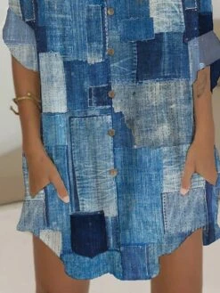Women's Shirt Dress Casual Dress Shift Dress Mini Dress Outdoor Date Vacation Polyester Fashion Modern V Neck Button Pocket 3/4 Length Sleeve Summer Spring 2023 Regular Fit Blue Geometric Color Block -Casual Print Dress Sales tvuhyz1676270475233