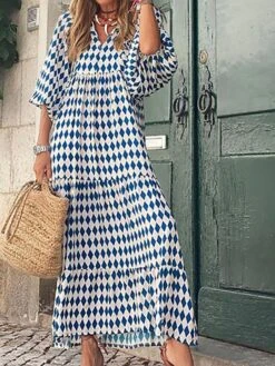 Women's Casual Dress Swing Dress Long Dress Maxi Dress Purple Wine Lavender Half Sleeve Floral Ruffle Fall Spring Autumn V Neck Weekend Loose Fit 2023 S M L XL XXL -Casual Print Dress Sales twdddn1652698328197