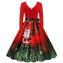 Women's Christmas Party Dress Swing DressKnee Length Dress Green Wine Dark Green Red Black Long Sleeve Santa Claus Elk Snowman Print Fall Winter V Neck Vintage Party Elegant Party 2022 S M L XL XXL -Casual Print Dress Sales twijqz1665475513098