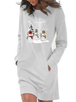 Women's Casual Dress Sweatshirt Dress Winter Dress Mini Dress Light Blue White Grey Long Sleeve Snowman Pocket Fall Winter Autumn Crew Neck Stylish Christmas Loose Fit 2023 S M L XL 2XL -Casual Print Dress Sales twkjyr1666927512502