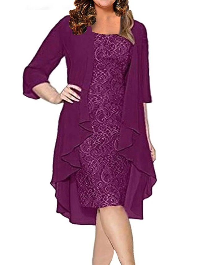 Women‘s Plus Size Curve Dress Set Solid Color Strap 3/4 Length Sleeve Spring Fall Elegant Formal Midi Dress Formal Office Dress 6 Women‘s Plus Size Curve Dress Set Solid Color Strap 3/4 Length Sleeve Spring Fall Elegant Formal Midi Dress Formal Office Dress - Image 6