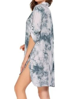 Women's Shirt Dress Beach Dress Beach Wear Mini Dress Button Plus High Low Casual Leopard Turndown 3/4 Length Sleeve Loose Fit Outdoor Daily Azure Black 2023 Spring Summer S M L XL -Casual Print Dress Sales twvwsd1676892551302