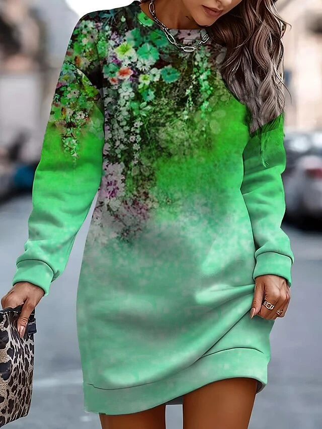 Women's Casual Dress Sweatshirt Dress Winter Dress Floral Print Crew Neck Mini Dress Fashion Streetwear Outdoor Daily Long Sleeve Loose Fit Yellow Pink Green Fall Winter S M L XL XXL 3 Women's Casual Dress Sweatshirt Dress Winter Dress Floral Print Crew Neck Mini Dress Fashion Streetwear Outdoor Daily Long Sleeve Loose Fit Yellow Pink Green Fall Winter S M L XL XXL - Image 3