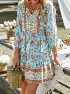 Women's Boho Dress Long Dress Maxi Dress Pink Beige Light Blue 3/4 Length Sleeve Floral Ruffle Fall Autumn V Neck Weekend Loose Fit 2023 S M L XL 21 Women's Boho Dress Long Dress Maxi Dress Pink Beige Light Blue 3/4 Length Sleeve Floral Ruffle Fall Autumn V Neck Weekend Loose Fit 2023 S M L XL -Casual Print Dress Sales tyvzzz1645582170632