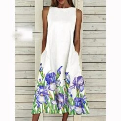 Women's Shift Dress Floral Dress Midi Dress Purple / Blue Blue Pink Bird Print Sleeveless Floral Print Summer Spring Crew Neck Basic 2023 S M L XL 2XL 3XL -Casual Print Dress Sales tzkzae1647838141398