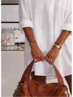 Women's Shirt Dress Mini Dress Daily Vacation Polyester Casual Shirt Collar Ruched Long Sleeve Summer Spring Fall 2023 Loose Fit White Pure Color 3XL -Casual Print Dress Sales tzsnol1658899977033