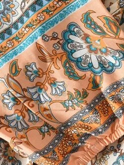 Women's Casual Dress Winter Dress Ethnic Dress Floral Tribal Lace Up Ruched Crew Neck Puff Sleeve Midi Dress Fashion Ethnic Outdoor Christmas Long Sleeve Loose Fit Red Khaki Dark Blue Fall Winter -Casual Print Dress Sales tzwlmc1697791102995