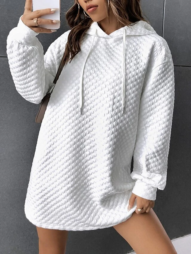 Women's Casual Dress Hoodie Dress Mini Dress Active Fashion Outdoor Sport Going Out Hoodie Pure Color Solid Color Loose Fit White S M L XL XXL 3 Women's Casual Dress Hoodie Dress Mini Dress Active Fashion Outdoor Sport Going Out Hoodie Pure Color Solid Color Loose Fit White S M L XL XXL - Image 3