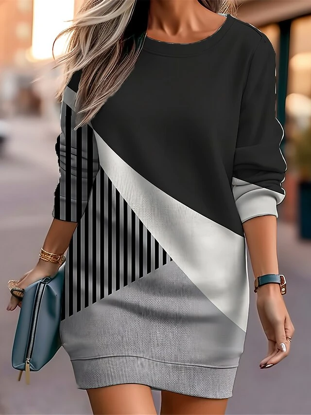 Women's Casual Dress Sweatshirt Dress Mini Dress Warm Fashion Outdoor Vacation Going Out Crew Neck Print Geometric Striped Loose Fit Black Blue Purple S M L XL XXL 1 Women's Casual Dress Sweatshirt Dress Mini Dress Warm Fashion Outdoor Vacation Going Out Crew Neck Print Geometric Striped Loose Fit Black Blue Purple S M L XL XXL