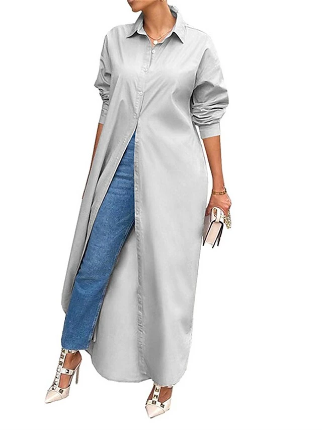 Women's Shirt Dress Casual Dress Midi Dress Outdoor Daily Vacation Polyester Fashion Modern Shirt Collar Split Long Sleeve Fall Winter 2023 Loose Fit Black White Yellow Plain S M L XL XXL 13 Women's Shirt Dress Casual Dress Midi Dress Outdoor Daily Vacation Polyester Fashion Modern Shirt Collar Split Long Sleeve Fall Winter 2023 Loose Fit Black White Yellow Plain S M L XL XXL - Image 13