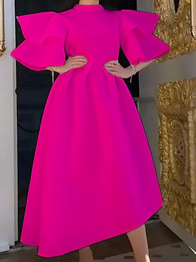 Women‘s Plus Size Curve Party Dress Solid Color Crew Neck Half Sleeve Spring Fall Elegant Modern Maxi Long Dress Formal Party Dress 2 Women‘s Plus Size Curve Party Dress Solid Color Crew Neck Half Sleeve Spring Fall Elegant Modern Maxi Long Dress Formal Party Dress - Image 2