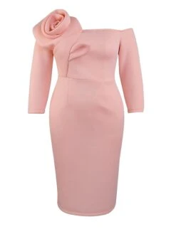 Women's Plus Size Curve Party Dress Bodycon Sheath Dress Plain Midi Dress Long Sleeve Split Off Shoulder Fashion Party Pink Fall Winter XL XXL 3XL 4XL -Casual Print Dress Sales ubfolb1694165807819