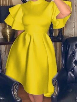 Women‘s Plus Size Curve Party Dress Solid Color Turtleneck Ruched Short Sleeve Spring Fall Stylish Elegant Prom Dress Midi Dress Formal Party Dress -Casual Print Dress Sales ubnkuu1631263009819