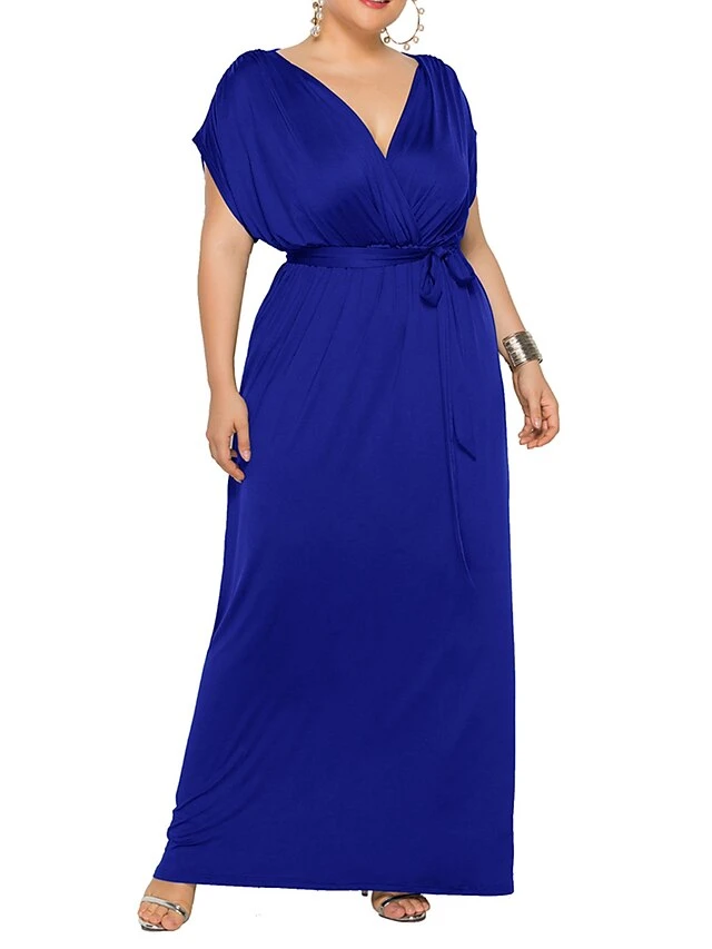 Women's Plus Size Curve Party Dress Sheath Dress Formal Dress Maxi Dress White Wine Royal Blue Short Sleeve Pure Color Lace Up Spring Fall Autumn V Neck Fashion Birthday Wedding Guest Vacation 18 Women's Plus Size Curve Party Dress Sheath Dress Formal Dress Maxi Dress White Wine Royal Blue Short Sleeve Pure Color Lace Up Spring Fall Autumn V Neck Fashion Birthday Wedding Guest Vacation - Image 18
