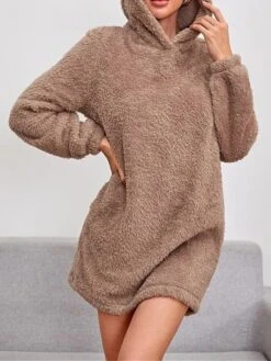 Women's Casual Dress Hoodie Dress Winter Dress Mini Dress Ruched Outdoor Street Daily Fashion Streetwear Hooded Long Sleeve 2023 Loose Fit Pink Khaki Gray Color S M L XL XXL Size -Casual Print Dress Sales ucqsck1694591786334