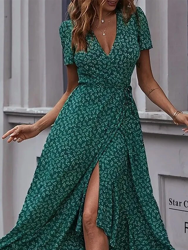 Women's Long Dress Maxi Dress Wrap Dress Floral Dress Summer Dress Graphic Modern Casual Outdoor Daily Holiday Ruffle Split Short Sleeve V Neck Dress Regular Fit Green Summer Spring S M L XL 9 Women's Long Dress Maxi Dress Wrap Dress Floral Dress Summer Dress Graphic Modern Casual Outdoor Daily Holiday Ruffle Split Short Sleeve V Neck Dress Regular Fit Green Summer Spring S M L XL - Image 9