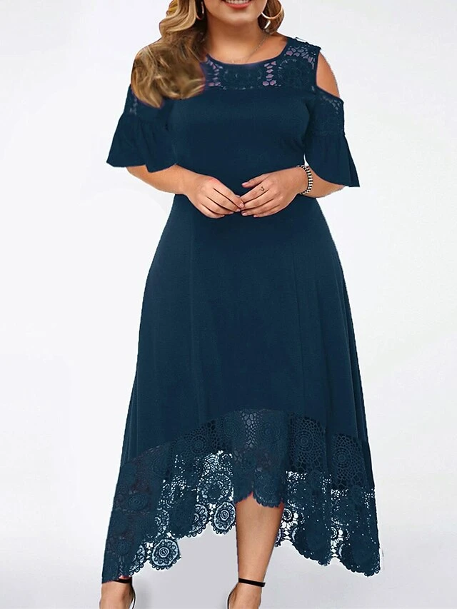 Women‘s Plus Size Curve Casual Dress A Line Dress Gradient Long Dress Maxi Dress Short Sleeve Patchwork Hollow Out Crew Neck Fashion Outdoor Black Light Green Summer Spring XL XXL 3XL 4XL 5XL 6 Women‘s Plus Size Curve Casual Dress A Line Dress Gradient Long Dress Maxi Dress Short Sleeve Patchwork Hollow Out Crew Neck Fashion Outdoor Black Light Green Summer Spring XL XXL 3XL 4XL 5XL - Image 6