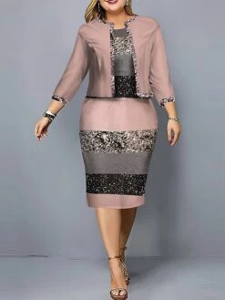 Women's Plus Size Curve Casual Dress Dress Set Two Piece Dress Gradient Stripe Midi Dress Long Sleeve Print Crew Neck Fashion Outdoor Pink Blue Fall Winter L XL XXL 3XL 4XL -Casual Print Dress Sales udxarm1695362841462