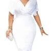 Women‘s Plus Size Curve Easter Dress Work Dress Pure Color V Neck Short Sleeve Spring Fall Work Knee Length Dress Work Dress
