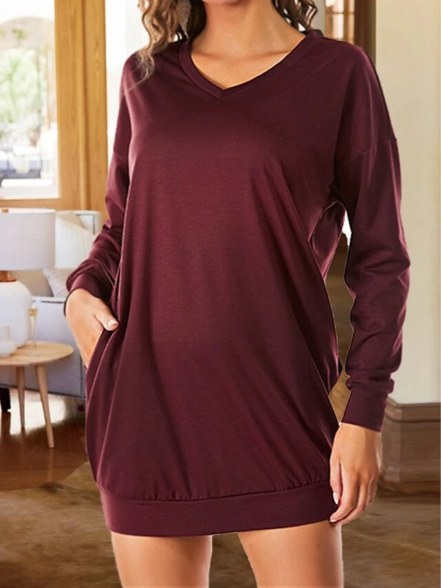 Women's Casual Dress Sweatshirt Dress Shift Dress Mini Dress Pocket Outdoor Street Daily Active Fashion V Neck Long Sleeve 2023 Loose Fit Black Wine Dark Grey Color S M L XL XXL Size 2 Women's Casual Dress Sweatshirt Dress Shift Dress Mini Dress Pocket Outdoor Street Daily Active Fashion V Neck Long Sleeve 2023 Loose Fit Black Wine Dark Grey Color S M L XL XXL Size - Image 2
