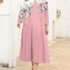 Women's Plus Size Curve Casual Dress Dress Set Two Piece Dress Floral Midi Dress Long Sleeve Print Crew Neck Fashion Outdoor Pink Fall Winter L XL XXL 3XL 4XL