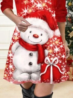 Women's Casual Dress Christmas Dress Winter Dress Snowman Snowflake Print V Neck Mini Dress Active Fashion Outdoor Christmas Long Sleeve Regular Fit Wine Fall Winter S M L XL XXL -Casual Print Dress Sales ufkyot1697527698705