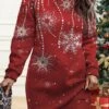 Women's Christmas Casual Dress Sweatshirt Dress Mini Dress Warm Fashion Outdoor Vacation Crew Neck Print Snowflake Deer Loose Fit White Wine Red S M L XL XXL