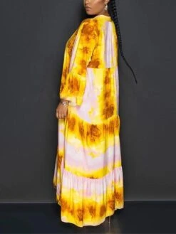 Women's Shirt Dress Casual Dress Swing Dress Maxi Long Dress Outdoor Daily Vacation Polyester Fashion Modern Split Neck Ruffle Print Long Sleeve Summer Spring Fall 2023 Loose Fit White Tie Dye Flower -Casual Print Dress Sales ufuvda1691057444121