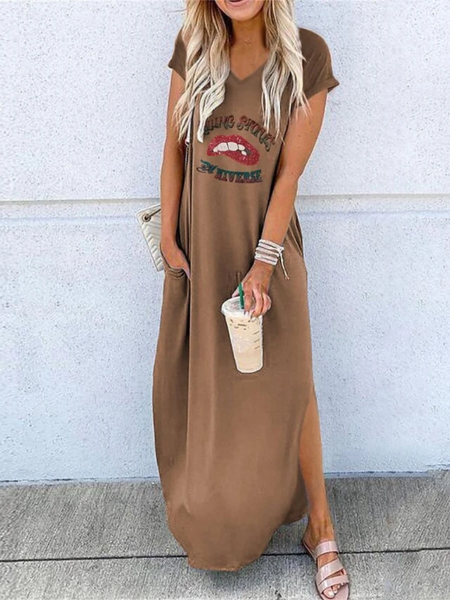 Women's Long Dress Maxi Dress Casual Dress T Shirt Dress Tee Dress Summer Dress Letter Casual Modern Outdoor Daily Weekend Split Print Short Sleeve V Neck Dress Regular Fit Black White Blue Spring 4 Women's Long Dress Maxi Dress Casual Dress T Shirt Dress Tee Dress Summer Dress Letter Casual Modern Outdoor Daily Weekend Split Print Short Sleeve V Neck Dress Regular Fit Black White Blue Spring - Image 4