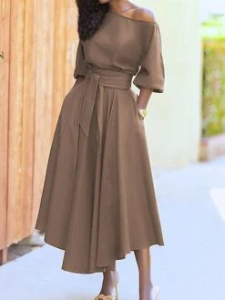 Women's Casual Dress Swing Dress Summer Dress Long Dress Maxi Dress Lace Up Pocket Street Daily Going Out Fashion Elegant Crew Neck Half Sleeve 2023 Regular Fit Black Wine Green Color S M L XL XXL -Casual Print Dress Sales uglypj1695716219442