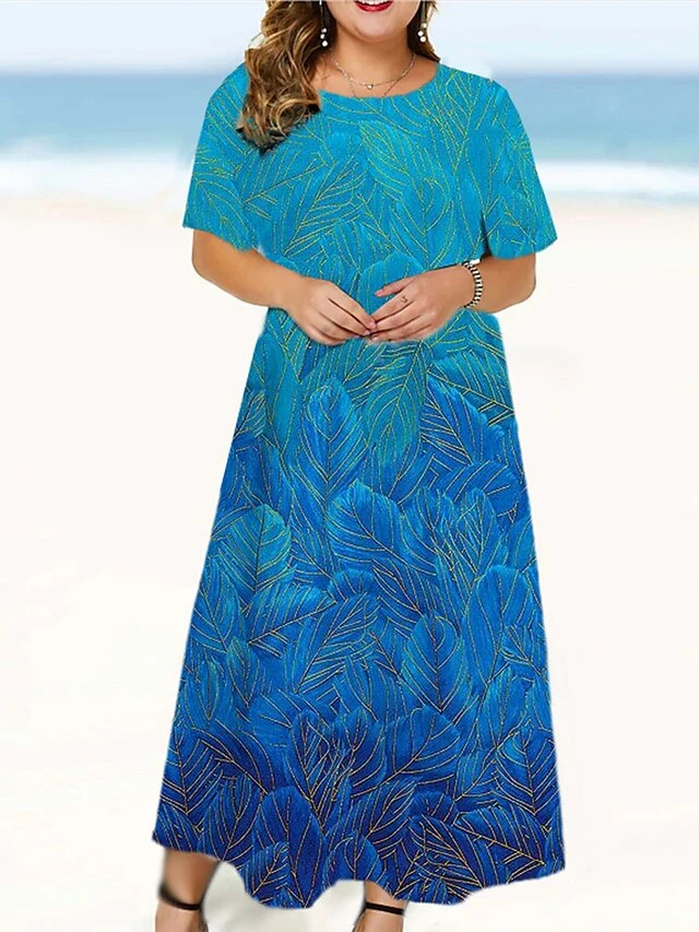 Women‘s Plus Size Curve Casual Dress Floral Long Dress Maxi Dress Short Sleeve Print Crew Neck Fashion Outdoor White Royal Blue Spring Summer L XL XXL 3XL 4XL 2 Women‘s Plus Size Curve Casual Dress Floral Long Dress Maxi Dress Short Sleeve Print Crew Neck Fashion Outdoor White Royal Blue Spring Summer L XL XXL 3XL 4XL - Image 2