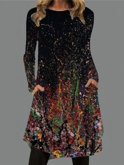 Women's Casual Dress Casual Dress T Shirt Dress Tee Dress Animal Floral Pocket Print Crew Neck Mini Dress Vacation Basic Outdoor Daily Long Sleeve Regular Fit Black Blue Khaki Fall Winter S M L XL XXL