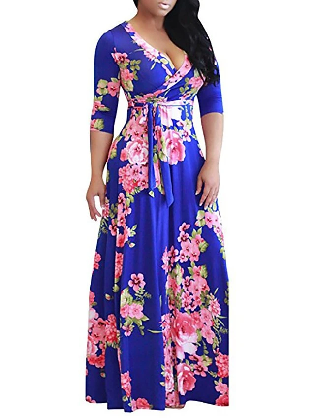 Women‘s Plus Size Curve Holiday Dress Floral V Neck Print Half Sleeve Fall Spring Casual Maxi Long Dress Casual Vacation Dress 4 Women‘s Plus Size Curve Holiday Dress Floral V Neck Print Half Sleeve Fall Spring Casual Maxi Long Dress Casual Vacation Dress - Image 4
