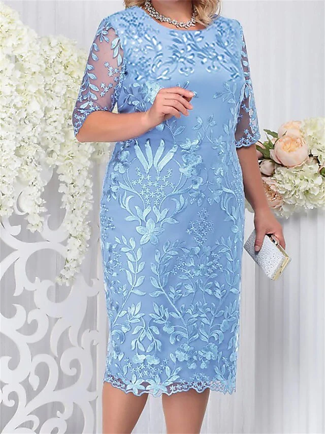 Women‘s Plus Size Curve Party Dress Lace Dress Cocktail Dress Midi Dress Pink Light Blue Half Sleeve Leaf Lace Summer Spring Fall Crew Neck Fashion Birthday Wedding Guest Vacation 2023 1 Women‘s Plus Size Curve Party Dress Lace Dress Cocktail Dress Midi Dress Pink Light Blue Half Sleeve Leaf Lace Summer Spring Fall Crew Neck Fashion Birthday Wedding Guest Vacation 2023