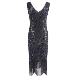 Women's Retro 1920s Fringe Dress Midi Dress Party Halloween Sequins Tassel Fringe Floral V Neck Sleeveless Regular Fit Spring Fall 2023 Black Pink S M L XL -Casual Print Dress Sales uibjii1692849146182