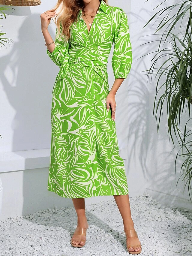 Women's Shirt Dress Casual Dress Wrap Dress Midi Dress Outdoor Daily Date Polyester Fashion Casual Split Neck Lace Up Split Long Sleeve Fall Winter 2023 Regular Fit Orange Green Floral S M L XL 6 Women's Shirt Dress Casual Dress Wrap Dress Midi Dress Outdoor Daily Date Polyester Fashion Casual Split Neck Lace Up Split Long Sleeve Fall Winter 2023 Regular Fit Orange Green Floral S M L XL - Image 6