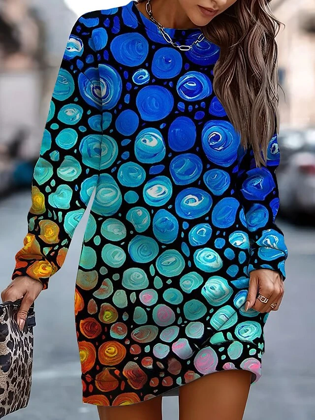 Women's Casual Dress Sweatshirt Dress Winter Dress Floral Geometric Print Crew Neck Mini Dress Fashion Streetwear Outdoor Daily Long Sleeve Loose Fit White Pink Blue Fall Winter S M L XL XXL 2 Women's Casual Dress Sweatshirt Dress Winter Dress Floral Geometric Print Crew Neck Mini Dress Fashion Streetwear Outdoor Daily Long Sleeve Loose Fit White Pink Blue Fall Winter S M L XL XXL - Image 2