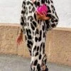 Women's Casual Dress Midi Dress Leopard 3/4 Length Sleeve Leopard Split Summer Spring V Neck Casual 2023 S M L XL XXL