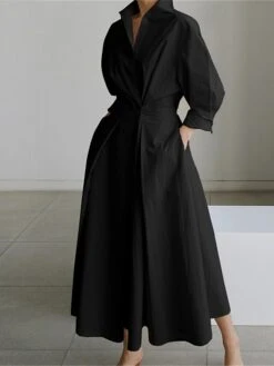 Women's Casual Dress Work Dress Swing Dress Long Dress Maxi Dress Black Green Apricot Long Sleeve Pure Color Pocket Summer Spring Shirt Collar Fashion Office Loose Fit 2023 S M L XL XXL 3XL 4XL 5XL -Casual Print Dress Sales ukppyb1671531595971