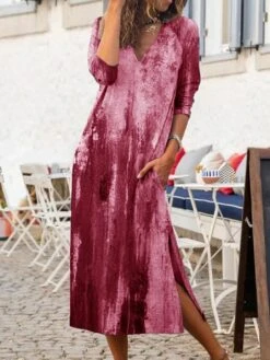 Women's Casual Dress Shift Dress Swing Dress Midi Dress Pink Blue Grey 3/4 Length Sleeve Tie Dye Pocket Summer Spring V Neck Vacation Loose Fit 2023 S M L XL 2XL 3XL -Casual Print Dress Sales uktgwp1660705555650
