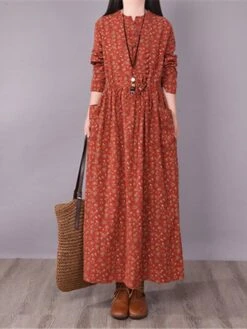 Women's A Line Dress Long Dress Maxi Dress Red Navy Blue Blue Long Sleeve Floral Print Fall Crew Neck Casual Winter Dress Fall Dress 2023 M L XL XXL -Casual Print Dress Sales ulaybd1635243265167